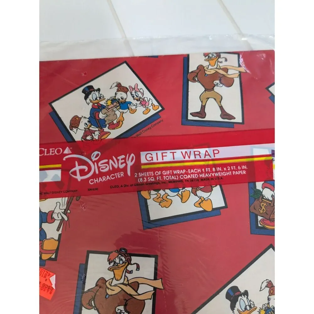 Vtg Cleo Gift Wrap feat. Scrooge McDuck, Huey, Dewey & Louie - Sealed